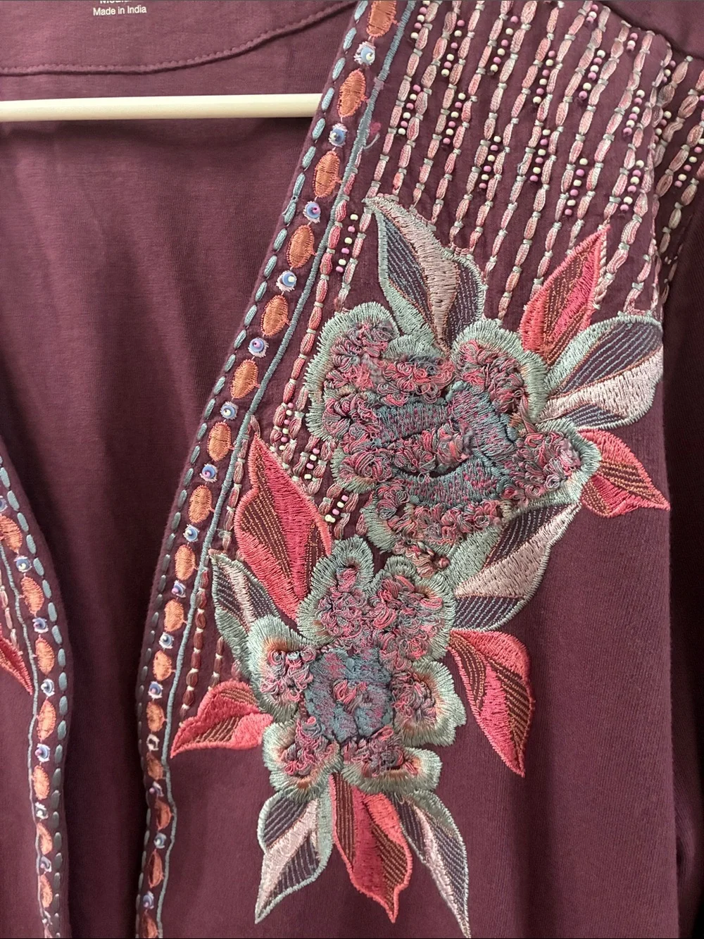 Soft Surroundings Plum Floral Embroidered Open Jacket - NWT - medium
